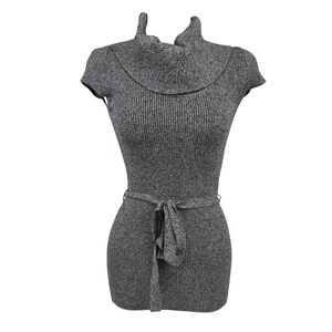 BEECHERS BROOK Ribbed Cowl-Neck Gray Tunic Sweater Dress w/ Tie Belt Size M